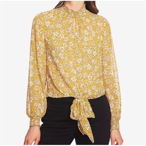 1. State Yellow Floral Blouse with Tie Detail